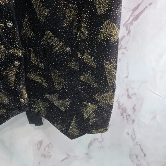 Vintage Vest Mens Medium Black 80s Glam Gold Velvet Formal Satin Party Rock - Picture 4 of 10